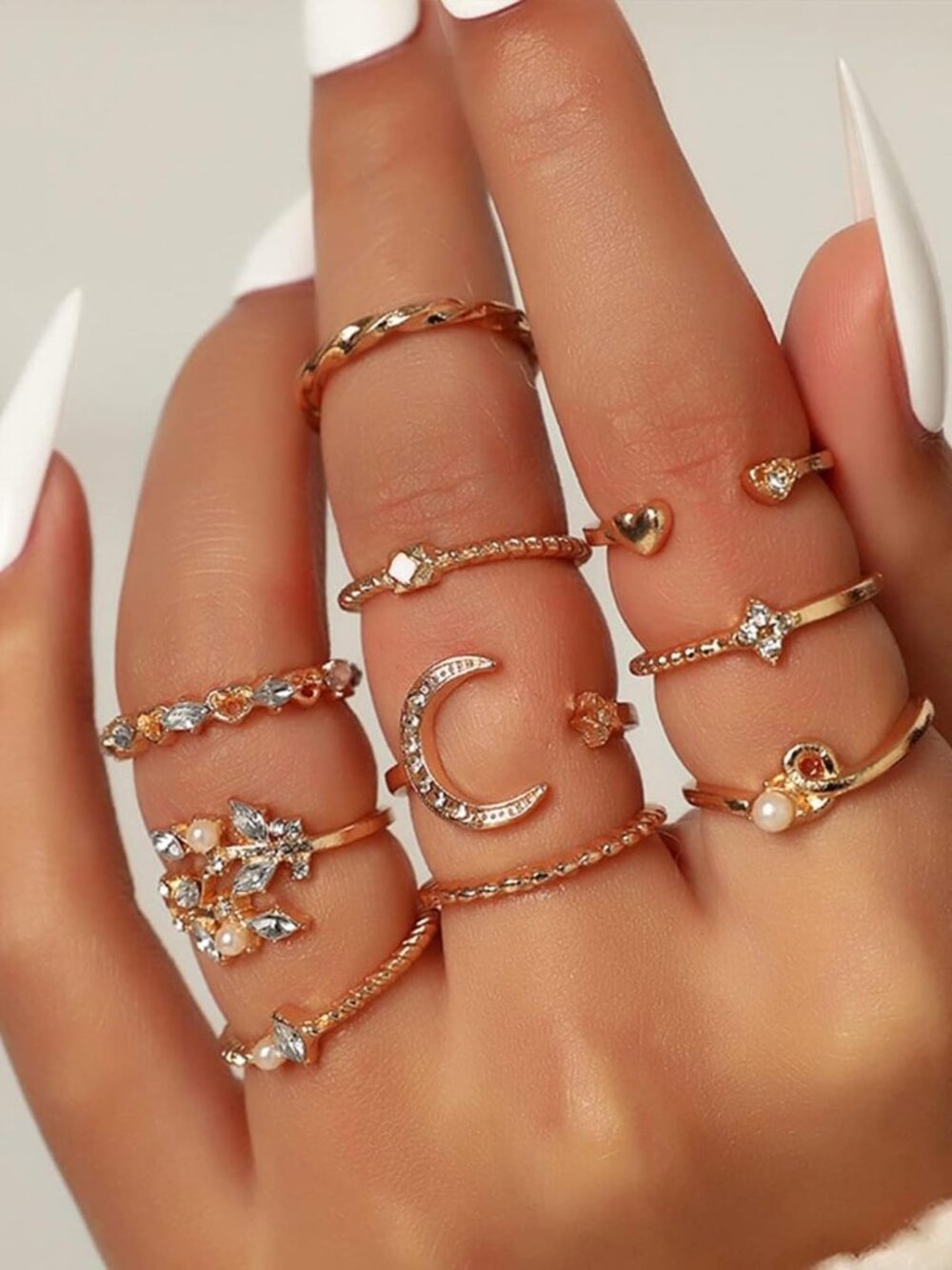 Gold Stackable Rings for Women Teen Girl Gifts Trendy Stuff Simple Star Moon Hea - Picture 5 of 9